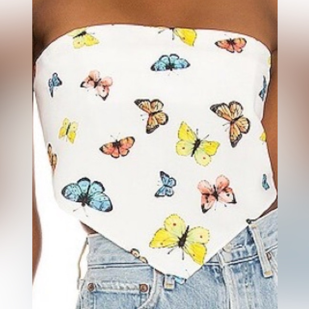 Amanda Uprichard White Butterfly Print Crop Top